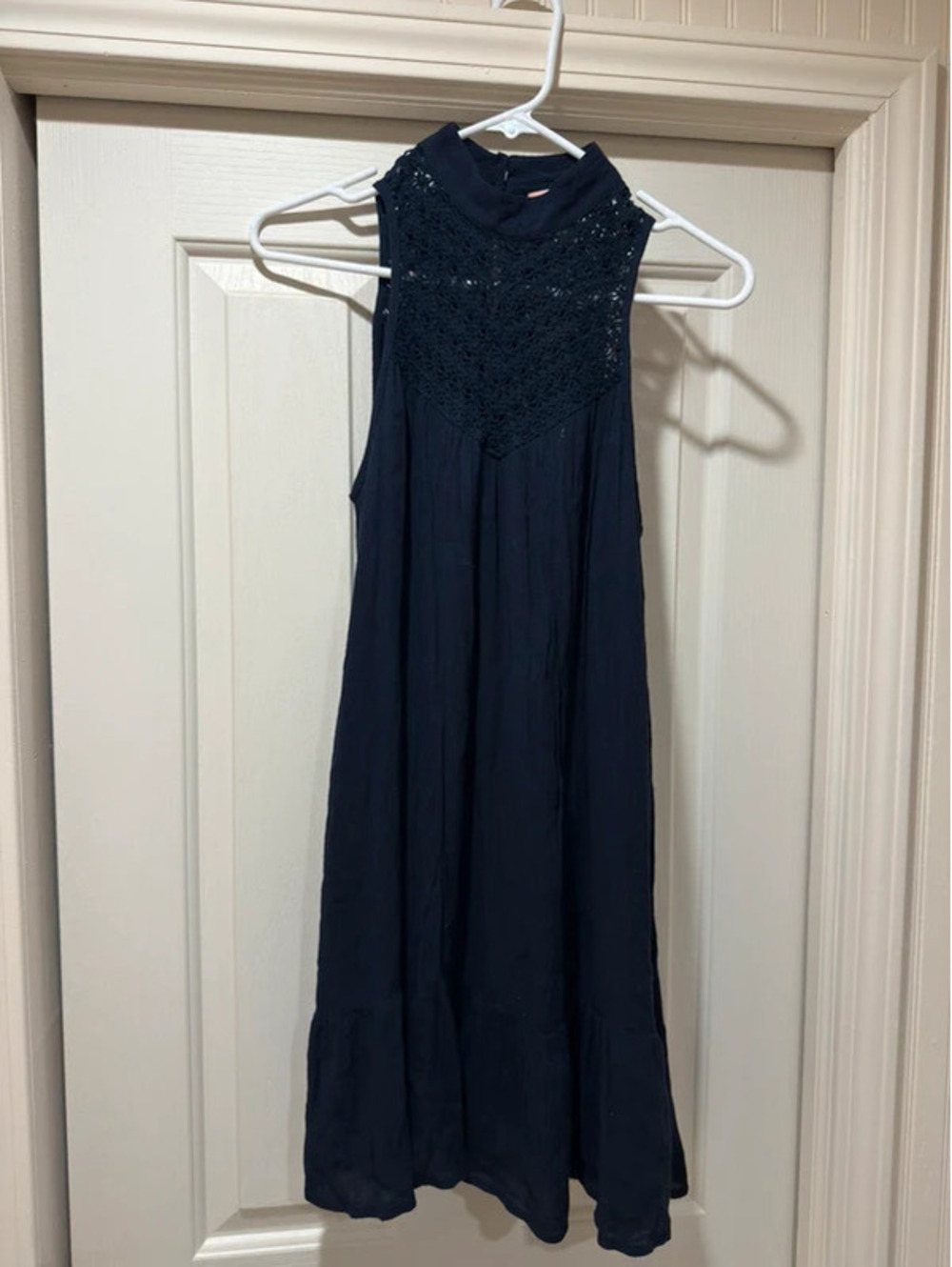 Band of Gypsies Navy Crochet Lace High Neck Sleeveless Boho Midi Dress